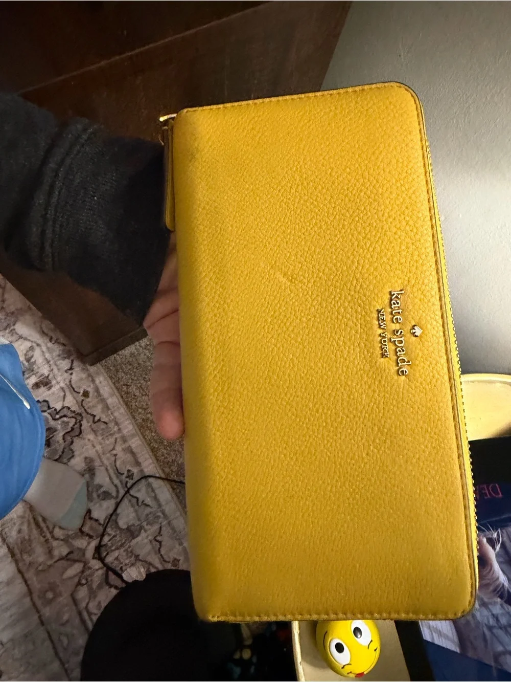 kate spade pebbled yellow zip-around wallet